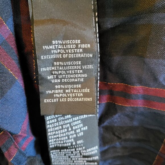 Harley Davidson Plaid Metallic Button Up Shirt Womens Medium Roses Navy Blue - Picture 9 of 10